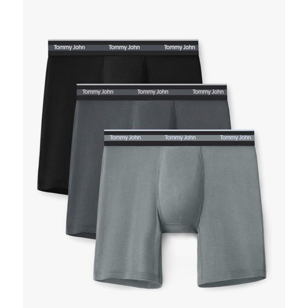 Tommy John MEDIUM-3 Pack Boxer Brief Grey/Black Comfort Micro 6" Mid Length
